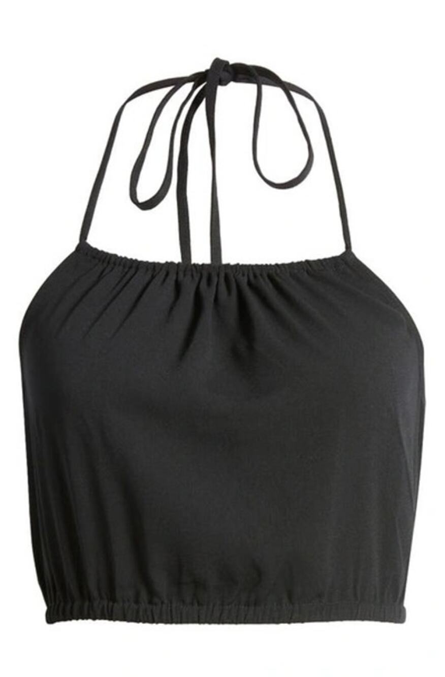 Open Edit Halter Tie Neck Sleeveless Womens Crop Top Black New Casual Medium